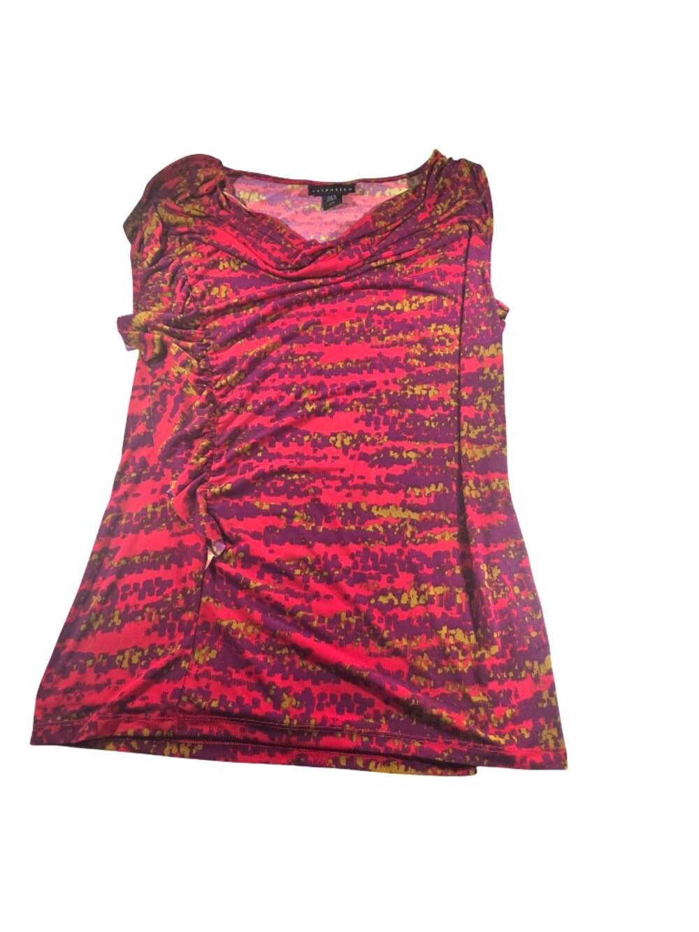 Attention Womens Sleeveless Ruched Abstract Print Top Size L Red Yellow Pattern